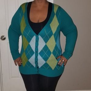 Green cardigan sweater